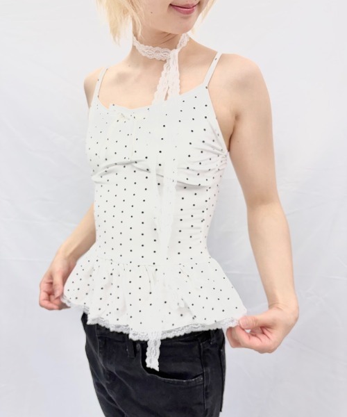 Alite cloth(アリーテクロス)の「チョーカーリボン付き裾フリルレースキャミソール/パット付き(キャミソール・レディース・グレー/ブラウン/ブラック/ホワイト・FREE)」の15枚目の写真