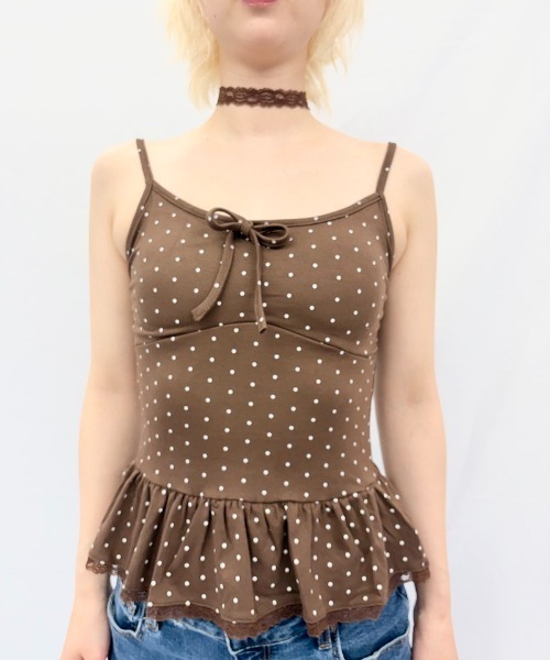 Alite cloth(アリーテクロス)の「チョーカーリボン付き裾フリルレースキャミソール/パット付き(キャミソール・レディース・グレー/ブラウン/ブラック/ホワイト・FREE)」の18枚目の写真