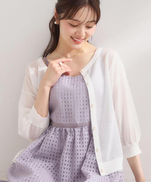 couture brooch(クチュールブローチ)の「【前後2WAY・洗える】愛され5分袖シアーカーディガン(カーディガン/ボレロ・レディース・ベビーピンク/ブラック/ライトグリーン/オフホワイト・36/38/40/42)」の2枚目の写真
