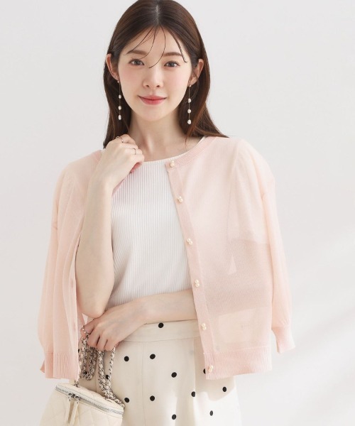 couture brooch(クチュールブローチ)の「【前後2WAY・洗える】愛され5分袖シアーカーディガン(カーディガン/ボレロ・レディース・ベビーピンク/ブラック/ライトグリーン/オフホワイト・36/38/40/42)」の16枚目の写真