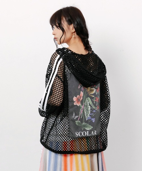 ScoLar(スカラー)の「162687:熱帯花柄アップリケ付き ライン入りメッシュパーカー(パーカー・レディース・アイボリー/ブラウン・M)」の7枚目の写真