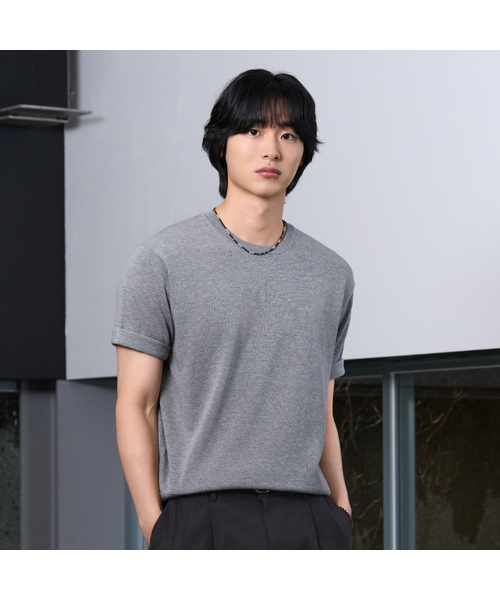 HYOJI(ヒョージ)の「26 SS ウォッシャブルリネンラウンドクロップニット(6カラー)(ニット/セーター・メンズ・ブラック/チャコール/グレー/ネイビー/クリーム/レッド・M/L/XL/S)」の3枚目の写真