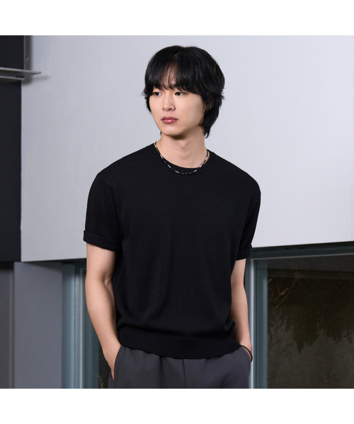 HYOJI(ヒョージ)の「26 SS ウォッシャブルリネンラウンドクロップニット(6カラー)(ニット/セーター・メンズ・ブラック/チャコール/グレー/ネイビー/クリーム/レッド・M/L/XL/S)」の2枚目の写真