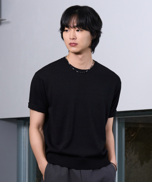 HYOJI(ヒョージ)の「26 SS ウォッシャブルリネンラウンドクロップニット(6カラー)(ニット/セーター・メンズ・ブラック/チャコール/グレー/ネイビー/クリーム/レッド・M/L/XL/S)」の8枚目の写真