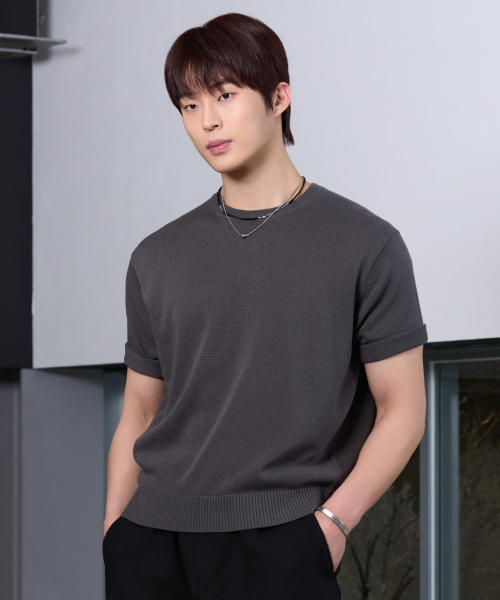 HYOJI(ヒョージ)の「26 SS ウォッシャブルリネンラウンドクロップニット(6カラー)(ニット/セーター・メンズ・ブラック/チャコール/グレー/ネイビー/クリーム/レッド・M/L/XL/S)」の9枚目の写真