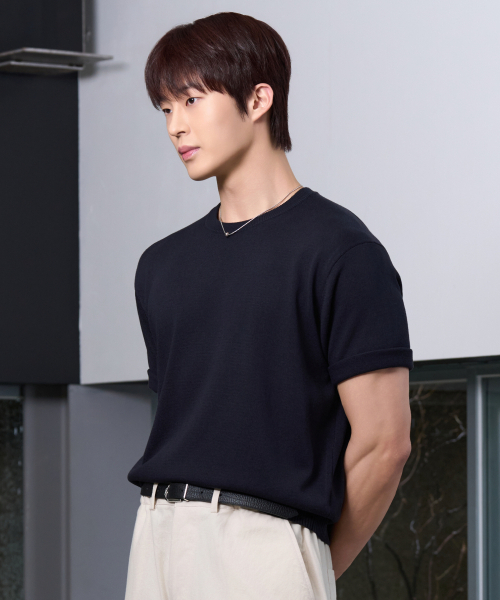 HYOJI(ヒョージ)の「26 SS ウォッシャブルリネンラウンドクロップニット(6カラー)(ニット/セーター・メンズ・ブラック/チャコール/グレー/ネイビー/クリーム/レッド・M/L/XL/S)」の10枚目の写真