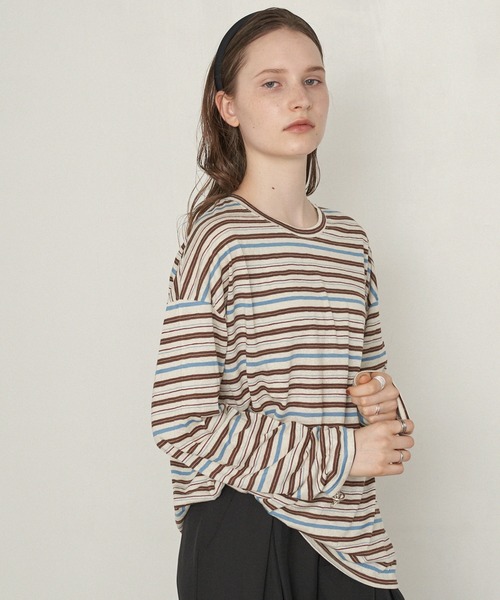 uchi.(ウチ)の「マルチボーダーオーバーロングスリーブTシャツ(Tシャツ/カットソー・レディース・ネイビー/ブラウン/グレー・FREE)」の18枚目の写真