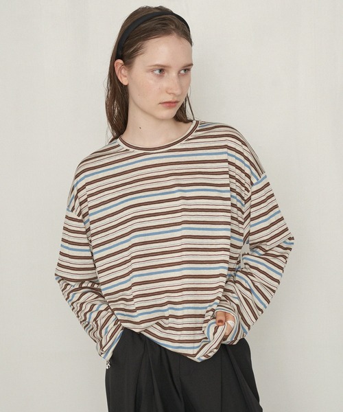 uchi.(ウチ)の「マルチボーダーオーバーロングスリーブTシャツ(Tシャツ/カットソー・レディース・ネイビー/ブラウン/グレー・FREE)」の16枚目の写真