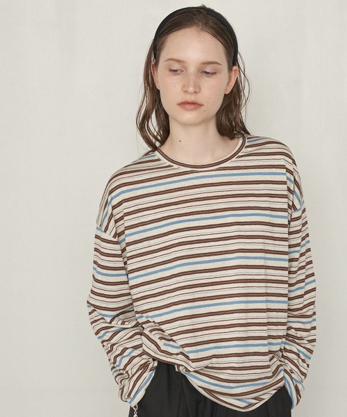 uchi.(ウチ)の「マルチボーダーオーバーロングスリーブTシャツ(Tシャツ/カットソー・レディース・ネイビー/ブラウン/グレー・FREE)」の15枚目の写真