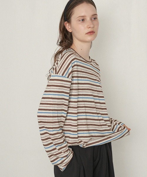 uchi.(ウチ)の「マルチボーダーオーバーロングスリーブTシャツ(Tシャツ/カットソー・レディース・ネイビー/ブラウン/グレー・FREE)」の19枚目の写真