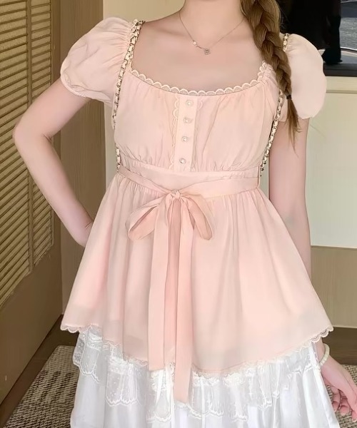 ViViDAY(ビビデー)の「ウエストリボン ボリュームショートブラウス(シャツ/ブラウス・レディース・アイボリー/ピンク・M)」の9枚目の写真