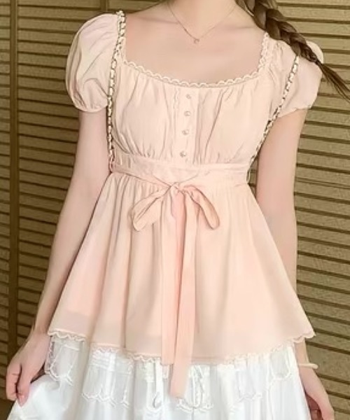 ViViDAY(ビビデー)の「ウエストリボン ボリュームショートブラウス(シャツ/ブラウス・レディース・アイボリー/ピンク・M)」の12枚目の写真