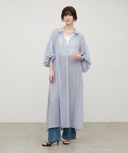 LARUTA(ラルータ)の「【LARUTA】ボリュームスリーブたっぷりギャザー襟付きワンピース(ワンピース・レディース・ダークブラウン/オフホワイト/サックスブルー/オレンジ・MEDIUM/LARGE)」の19枚目の写真