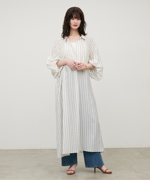 LARUTA(ラルータ)の「【LARUTA】ボリュームスリーブたっぷりギャザー襟付きワンピース(ワンピース・レディース・ダークブラウン/オフホワイト/サックスブルー/オレンジ・MEDIUM/LARGE)」の6枚目の写真