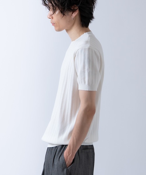 Crownor（クラウノアー）の「ジャガードストライプ 半袖 ニットTシャツ（ニット/セーター・メンズ・ネイビー/ブラック/ホワイト/ライトブルー・LARGE/MEDIUM）」の15枚目の写真