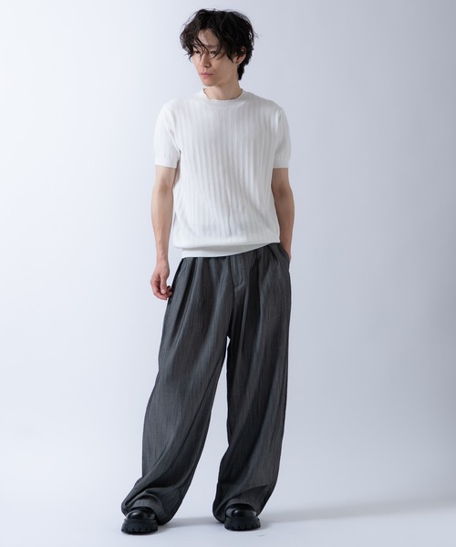 Crownor（クラウノアー）の「ジャガードストライプ 半袖 ニットTシャツ（ニット/セーター・メンズ・ネイビー/ブラック/ホワイト/ライトブルー・LARGE/MEDIUM）」の17枚目の写真