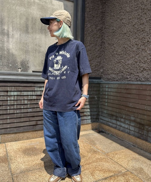 GREEN BOWL（グリーンボウル）の「グリーンボウル 【GREEN BOWL】Fade Wash T-Shirts(Pig）（Tシャツ/カットソー・レディース・ネイビー/オフホワイト・XL/L/M）」の2枚目の写真