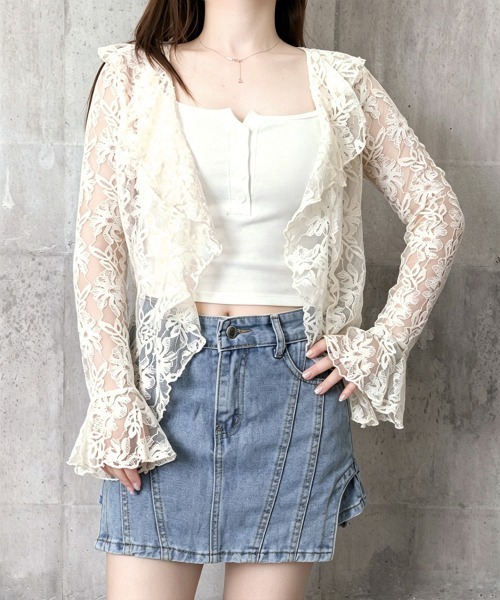 Miniministore(ミニミニストア)の「透かし編みトップス花柄レースカーディガン(シャツ/ブラウス・レディース・ブラック/アイボリー・FREE)」の18枚目の写真