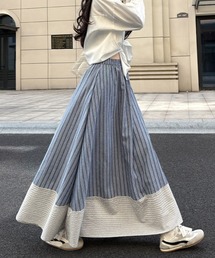 ストライプ柄ロングスカートフレアスカート