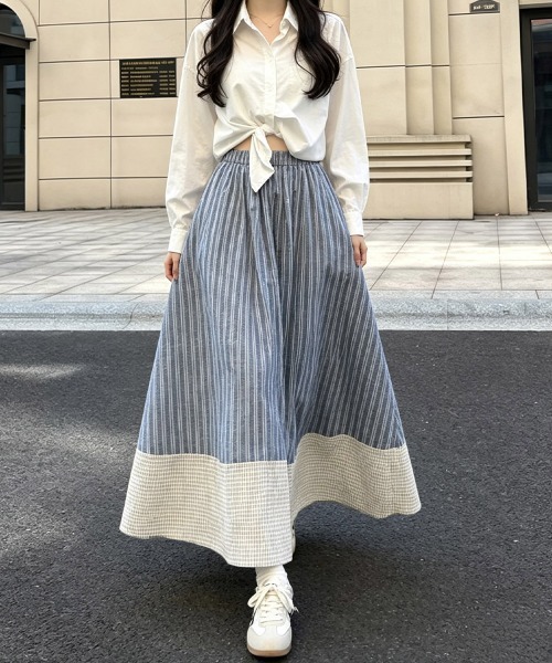 Miniministore（ミニミニストア）の「ストライプ柄ロングスカートフレアスカート（スカート・レディース・ブラック/ダークブルー・M/L）」の16枚目の写真