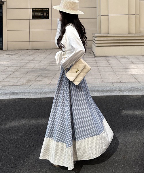 Miniministore（ミニミニストア）の「ストライプ柄ロングスカートフレアスカート（スカート・レディース・ブラック/ダークブルー・M/L）」の13枚目の写真