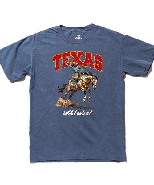 Ol' Basics(オールベーシックス)の「Ol' Basics(オール・ベーシックス) 半袖Tシャツ ヴィンテージライク ガーメントダイ カウボーイイラスト ひび割れ クラックプリント Tシャツ 半袖 トップス カットソー アメカジ カジュアル レディース ユニセックス(Tシャツ/カットソー・レディース・スミクロ/マスタード/ブルー系/ホワイト・S)」の3枚目の写真