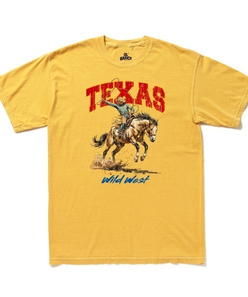 Ol' Basics(オールベーシックス)の「Ol' Basics(オール・ベーシックス) 半袖Tシャツ ヴィンテージライク ガーメントダイ カウボーイイラスト ひび割れ クラックプリント Tシャツ 半袖 トップス カットソー アメカジ カジュアル レディース ユニセックス(Tシャツ/カットソー・レディース・スミクロ/マスタード/ブルー系/ホワイト・S)」の4枚目の写真