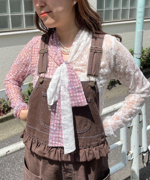 HELLO.SANFRANCISCO(ハローサンフランシスコ)の「【HELLO.SANFRANCISCO】レース切替ボウタイTEE(Tシャツ/カットソー・レディース・ブルー/ピンク・ONE SIZE)」の1枚目の写真