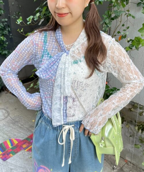 HELLO.SANFRANCISCO(ハローサンフランシスコ)の「【HELLO.SANFRANCISCO】レース切替ボウタイTEE(Tシャツ/カットソー・レディース・ブルー/ピンク・ONE SIZE)」の15枚目の写真