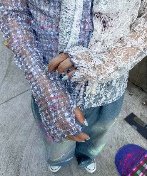 HELLO.SANFRANCISCO(ハローサンフランシスコ)の「【HELLO.SANFRANCISCO】レース切替ボウタイTEE(Tシャツ/カットソー・レディース・ブルー/ピンク・ONE SIZE)」の7枚目の写真