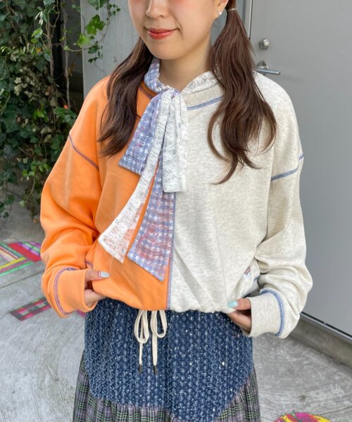HELLO.SANFRANCISCO(ハローサンフランシスコ)の「【HELLO.SANFRANCISCO】レース切替ボウタイTEE(Tシャツ/カットソー・レディース・ブルー/ピンク・ONE SIZE)」の4枚目の写真