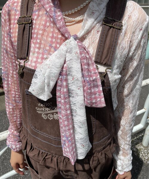 HELLO.SANFRANCISCO(ハローサンフランシスコ)の「【HELLO.SANFRANCISCO】レース切替ボウタイTEE(Tシャツ/カットソー・レディース・ブルー/ピンク・ONE SIZE)」の21枚目の写真