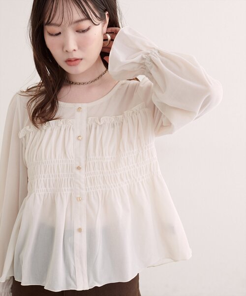 natural couture(ナチュラルクチュール)の「シアーベロアキャンディスリーブブラウス(シャツ/ブラウス・レディース・ピンク/ドット/ブラウン/アイボリー/ブラック/グレイッシュベージュ・FREE)」の10枚目の写真
