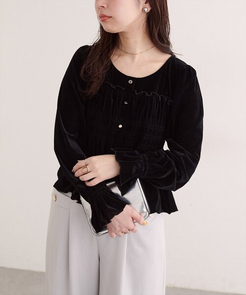 natural couture(ナチュラルクチュール)の「シアーベロアキャンディスリーブブラウス(シャツ/ブラウス・レディース・ピンク/ドット/ブラウン/アイボリー/ブラック/グレイッシュベージュ・FREE)」の12枚目の写真