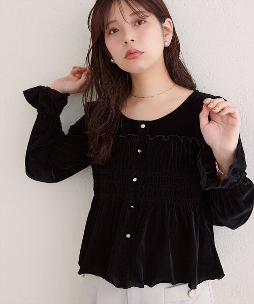 natural couture(ナチュラルクチュール)の「シアーベロアキャンディスリーブブラウス(シャツ/ブラウス・レディース・ピンク/ドット/ブラウン/アイボリー/ブラック/グレイッシュベージュ・FREE)」の13枚目の写真