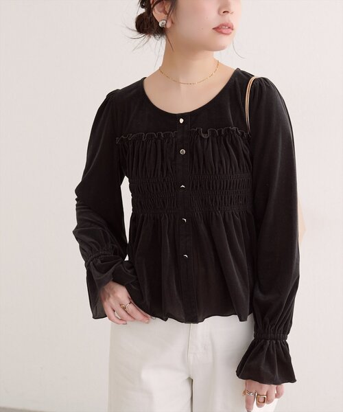 natural couture(ナチュラルクチュール)の「シアーベロアキャンディスリーブブラウス(シャツ/ブラウス・レディース・ピンク/ドット/ブラウン/アイボリー/ブラック/グレイッシュベージュ・FREE)」の15枚目の写真