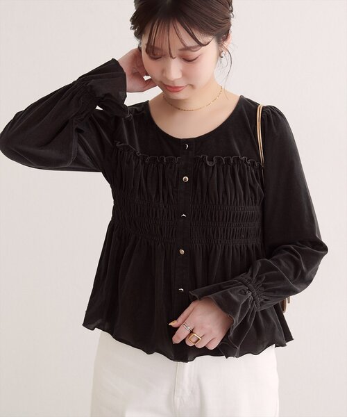 natural couture(ナチュラルクチュール)の「シアーベロアキャンディスリーブブラウス(シャツ/ブラウス・レディース・ピンク/ドット/ブラウン/アイボリー/ブラック/グレイッシュベージュ・FREE)」の16枚目の写真