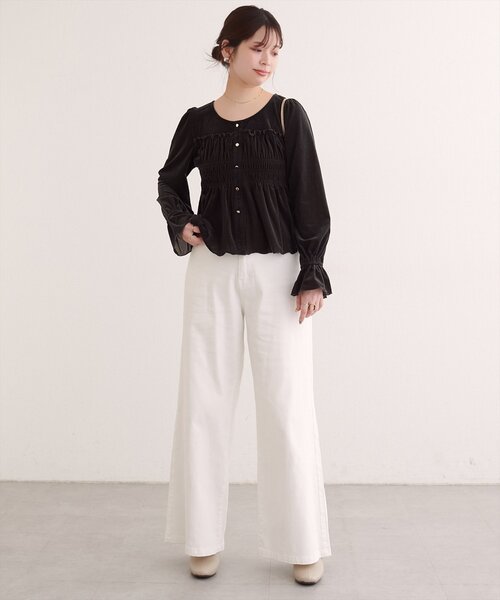 natural couture(ナチュラルクチュール)の「シアーベロアキャンディスリーブブラウス(シャツ/ブラウス・レディース・ピンク/ドット/ブラウン/アイボリー/ブラック/グレイッシュベージュ・FREE)」の17枚目の写真