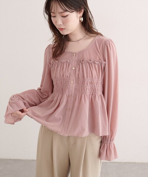 natural couture(ナチュラルクチュール)の「シアーベロアキャンディスリーブブラウス(シャツ/ブラウス・レディース・ピンク/ドット/ブラウン/アイボリー/ブラック/グレイッシュベージュ・FREE)」の21枚目の写真