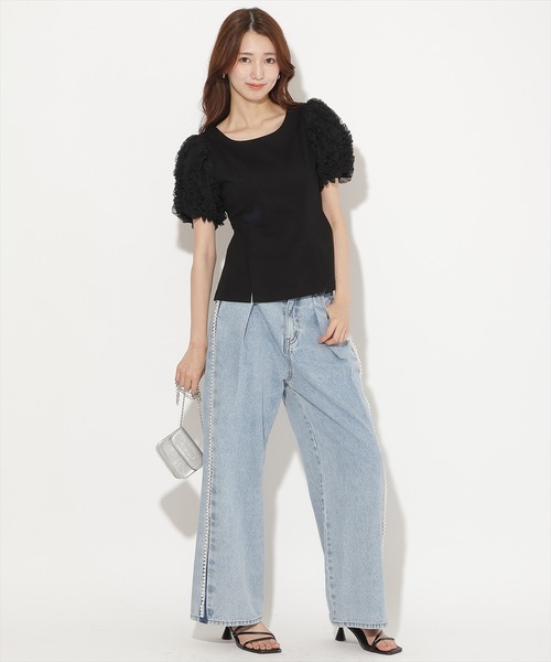 AND COUTURE(アンドクチュール)の「フリルスリーブペプラムカットプルオーバー(Tシャツ/カットソー・レディース・アイボリー/ブラック・FREE)」の14枚目の写真