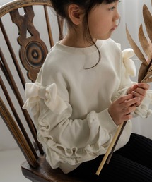 MAKE YOUR DAY（メイクユアデイ）の「お袖にフリルとリボン裏毛トレーナー■80～140cm（スウェット）」