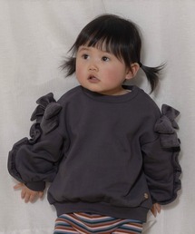 MAKE YOUR DAY（メイクユアデイ）の「お袖にフリルとリボン裏毛トレーナー■80～140cm（スウェット）」