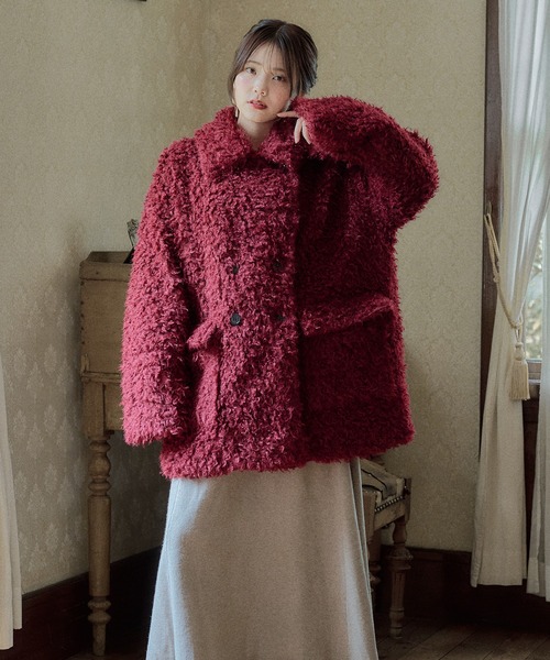 mideal(マイディール)の「poodle middle coat / プードルミドルコート(その他アウター・レディース・ボルドー/アイボリー・FREE)」の14枚目の写真
