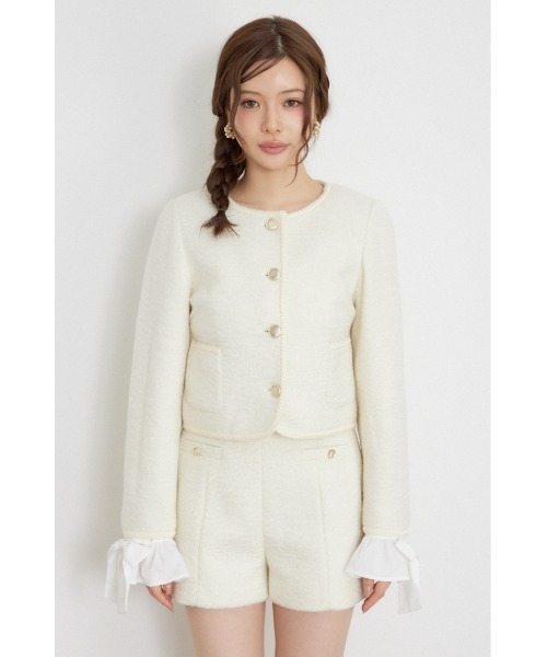 rienda(リエンダ)の「【AW先行アイテム】2WAYゴールドボタンジャケット 秋服 冬服(ノーカラージャケット・レディース・グレー/アイボリー/ベージュ・SMALL/MEDIUM)」の9枚目の写真