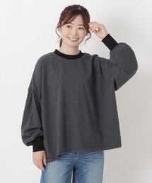 コットンボーダーギャザースリーブプルオーバー