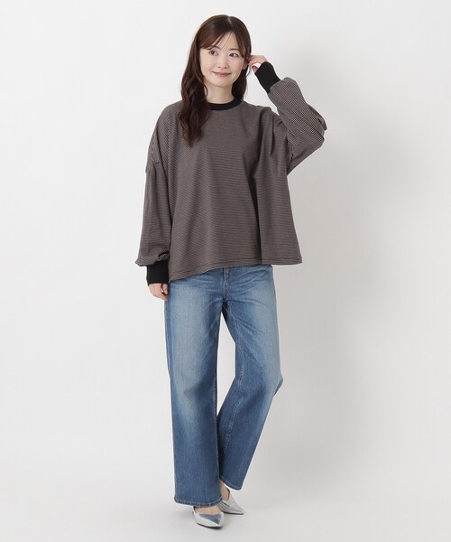 one'sterrace(ワンズテラス)の「コットンボーダーギャザースリーブプルオーバー(Tシャツ/カットソー・レディース・ブラック系8/ベージュ系その他7・02)」の11枚目の写真