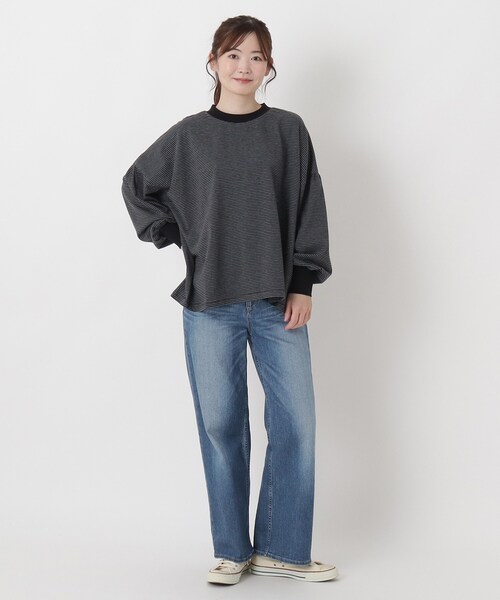 one'sterrace(ワンズテラス)の「コットンボーダーギャザースリーブプルオーバー(Tシャツ/カットソー・レディース・ブラック系8/ベージュ系その他7・02)」の13枚目の写真