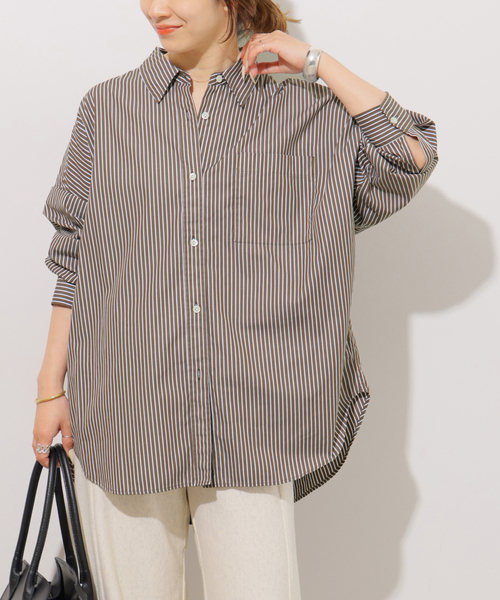 JOURNAL STANDARD relume（ジャーナルスタンダード　レリューム）の「《追加 / 新色》コンパクトコットンストライプビッグシャツ（シャツ/ブラウス・レディース・ブラウン/チョコ/ブルー・FREE）」の3枚目の写真