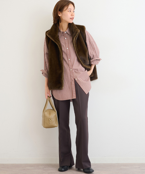 JOURNAL STANDARD relume（ジャーナルスタンダード　レリューム）の「《追加 / 新色》コンパクトコットンストライプビッグシャツ（シャツ/ブラウス・レディース・ブラウン/チョコ/ブルー・FREE）」の5枚目の写真