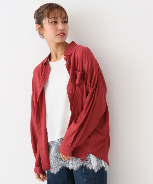 HEART MARKET(ハートマーケット)の「Vボイルゆるシアーシャツチュニック(シャツ/ブラウス・レディース・グレイッシュベージュ/レッド/モカ/ブラック・FREE)」の4枚目の写真